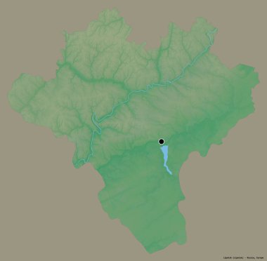 Rusya 'nın Lipetsk bölgesi, başkenti katı renk arkaplanı ile izole edilmiş. Topografik yardım haritası. 3B görüntüleme
