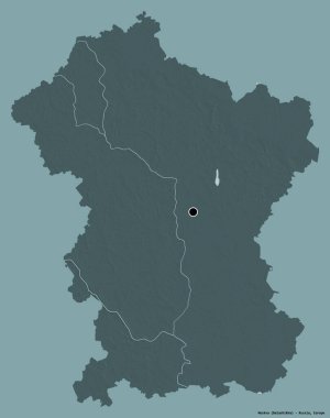 Rusya 'nın Moskva bölgesi, başkenti katı renk arkaplanı ile izole edilmiştir. Renkli yükseklik haritası. 3B görüntüleme