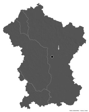 Rusya 'nın başkenti Moskva' nın beyaz arka planda izole edilmiş hali. Çift seviyeli yükseklik haritası. 3B görüntüleme