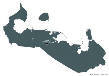 Rusya 'nın özerk eyaleti Nenets' in beyaz arka planda bulunan başkenti. Renkli yükseklik haritası. 3B görüntüleme