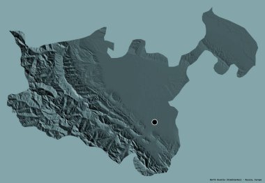 Kuzey Osetya 'nın şekli, Rusya Cumhuriyeti, başkenti katı bir renk arkaplanı ile izole edilmiştir. Renkli yükseklik haritası. 3B görüntüleme