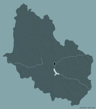 Rusya 'nın Penza bölgesi, başkenti katı renk arkaplanı ile izole edilmiş. Renkli yükseklik haritası. 3B görüntüleme