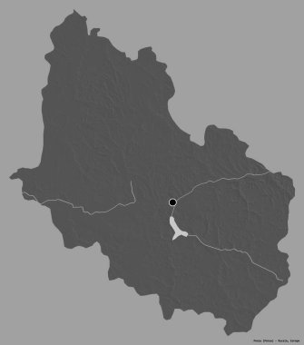 Rusya 'nın Penza bölgesi, başkenti katı renk arkaplanı ile izole edilmiş. Çift seviyeli yükseklik haritası. 3B görüntüleme