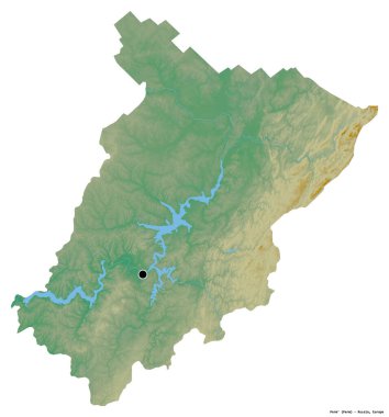 Perm 'in şekli, Rusya toprağı, başkenti beyaz arka planda izole edilmiş. Topografik yardım haritası. 3B görüntüleme