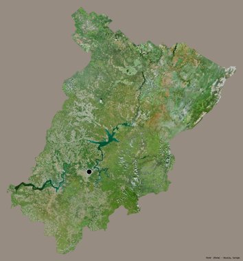 Shape of Perm', territory of Russia, with its capital isolated on a solid color background. Satellite imagery. 3D rendering clipart