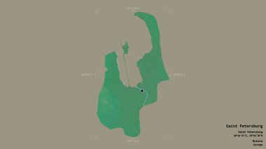 Saint Petersburg bölgesi, Rusya şehri, jeoreferatlı bir sınır kutusunda sağlam bir arka planda izole edilmiş. Etiketler. Topografik yardım haritası. 3B görüntüleme