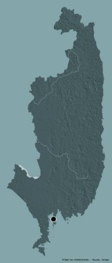 Primorye 'nin şekli, Rusya toprakları, başkenti katı bir renk arkaplanı ile izole edilmiş. Renkli yükseklik haritası. 3B görüntüleme