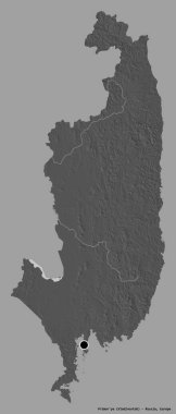 Primorye 'nin şekli, Rusya toprakları, başkenti katı bir renk arkaplanı ile izole edilmiş. Çift seviyeli yükseklik haritası. 3B görüntüleme