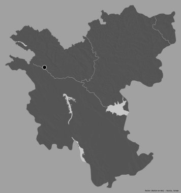 Rusya 'nın Rostov bölgesi, başkenti katı renk arkaplanı ile izole edilmiştir. Çift seviyeli yükseklik haritası. 3B görüntüleme