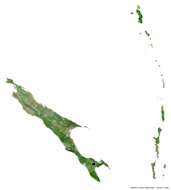 Rusya 'nın Sakhalin bölgesi, başkenti beyaz arka planda izole edilmiş. Uydu görüntüleri. 3B görüntüleme