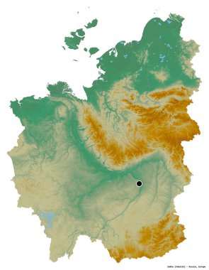 Rusya Cumhuriyeti 'nin başkenti Sakha' nın beyaz arka planda izole edilmiş hali. Topografik yardım haritası. 3B görüntüleme