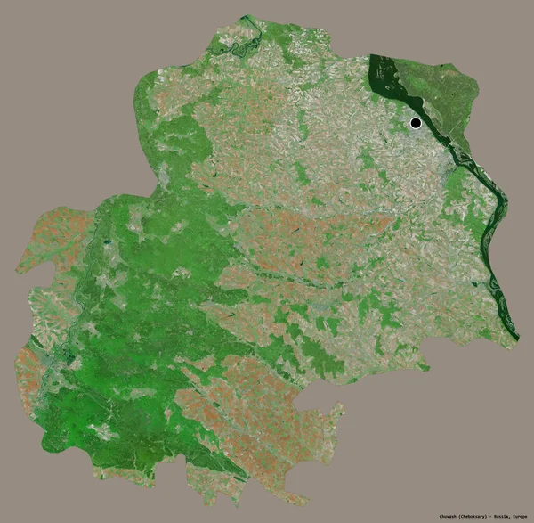 ロシア共和国のチュヴァシュの形で その首都はしっかりとした色の背景に隔離されています 衛星画像 3Dレンダリング — ストック写真