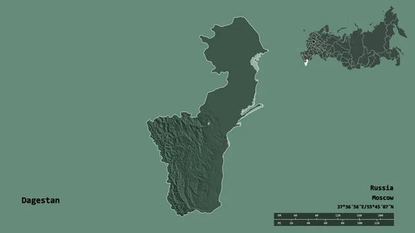 Форма Дагестану Республіки Росія Столицею Ізольованою Твердому Тлі Масштаб Відстаней — стокове фото