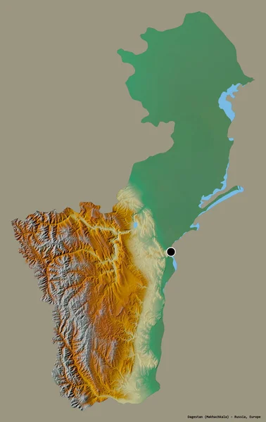 Форма Дагестана Республика Россия Столицей Изолированной Сплошном Цветном Фоне Топографическая — стоковое фото