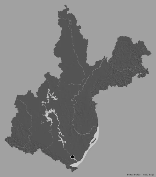 俄罗斯伊尔库茨克地区的形状 其首都以纯色背景隔离 Bilevel高程图 3D渲染 — 图库照片