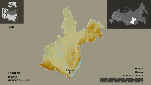 Gestalt Von Irkutsk Region Russlands Und Seiner Hauptstadt Entfernungsskala Vorschau — Stockfoto