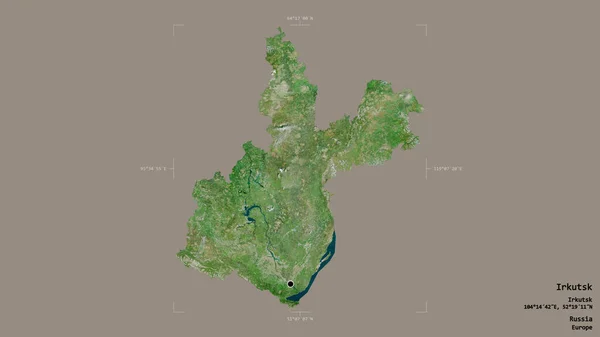 俄罗斯伊尔库茨克地区 在一个地理参照框的坚实背景上被隔离 卫星图像 3D渲染 — 图库照片