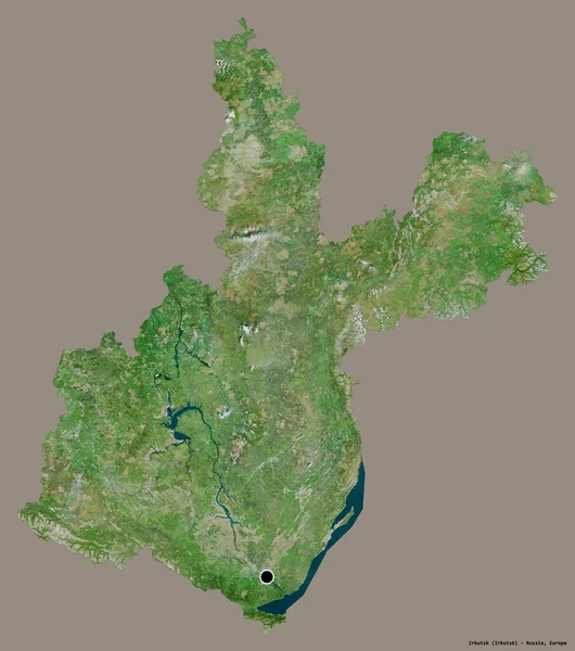 Rusya 'nın Irkutsk bölgesi, başkenti katı renk arkaplanı ile izole edilmiştir. Uydu görüntüleri. 3B görüntüleme