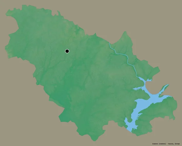 俄罗斯伊凡诺沃地区的形状 其首都用纯色背景隔开 地形浮雕图 3D渲染 — 图库照片