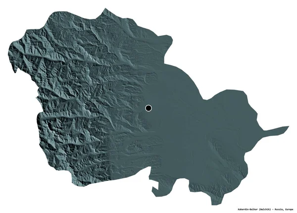 Rusya cumhuriyeti Kabardin-Balkar 'ın beyaz arka planda bulunan başkenti. Renkli yükseklik haritası. 3B görüntüleme