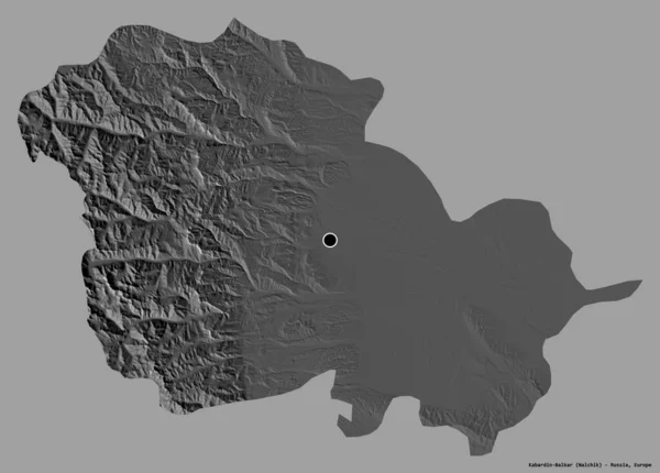 俄罗斯共和国卡巴丁 巴尔卡尔的形状 其首都以纯色背景隔离 Bilevel高程图 3D渲染 — 图库照片