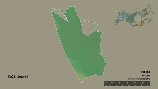 俄罗斯加里宁格勒的形状 其首都在坚实的背景下与世隔绝 距离尺度 区域预览和标签 地形浮雕图 3D渲染 — 图库照片