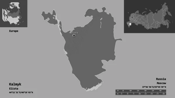 Forma Kalmyk República Rusia Capital Escala Distancia Vistas Previas Etiquetas — Foto de Stock