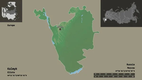 Gestalt Kalmückens Der Russischen Republik Und Ihrer Hauptstadt Entfernungsskala Vorschau — Stockfoto