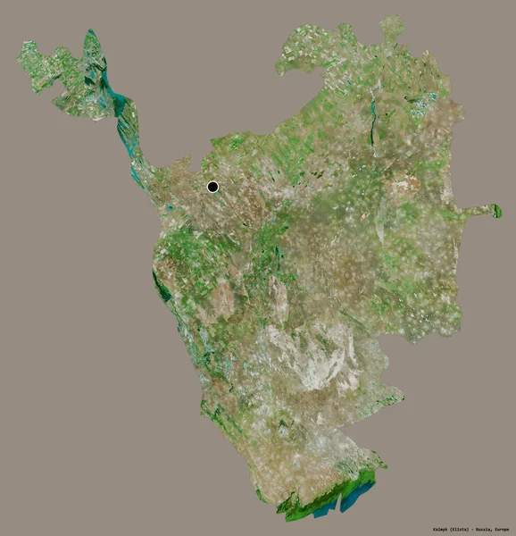 俄罗斯共和国卡尔梅克的形状 它的首都用纯色的背景隔开 卫星图像 3D渲染 — 图库照片