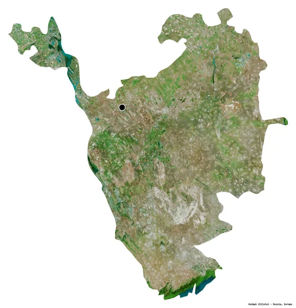 Beyaz arka planda başkenti izole edilmiş Rusya Cumhuriyeti 'nin Kalmyk şekli. Uydu görüntüleri. 3B görüntüleme