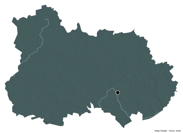 Kształt Kaługi Regionu Rosji Stolicą Odizolowaną Białym Tle Kolorowa Mapa — Zdjęcie stockowe