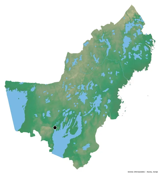 Tvar Karelie Ruské Republiky Hlavním Městem Izolovaným Bílém Pozadí Topografická — Stock fotografie