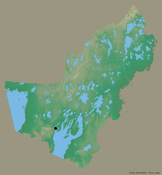 ロシア共和国のカレリアの形で その首都はしっかりとした色の背景に隔離されています 地形図 3Dレンダリング — ストック写真