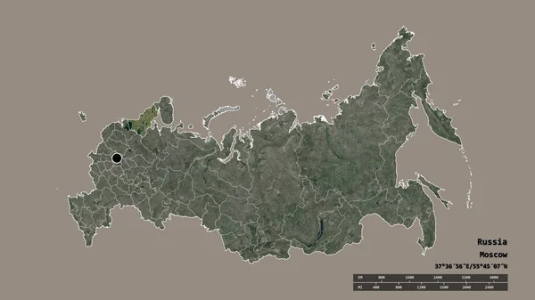 Desaturated Shape Russia Its Capital Main Regional Division Separated Karelia — Stock Photo, Image