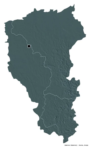 Форма Кемерово Область России Столицей Белом Фоне Цветная Карта Высоты — стоковое фото