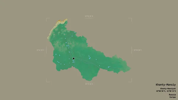 俄罗斯自治省Khanty Mansiy的一个地区 在一个地理参照框的坚实背景下被隔离 地形浮雕图 3D渲染 — 图库照片