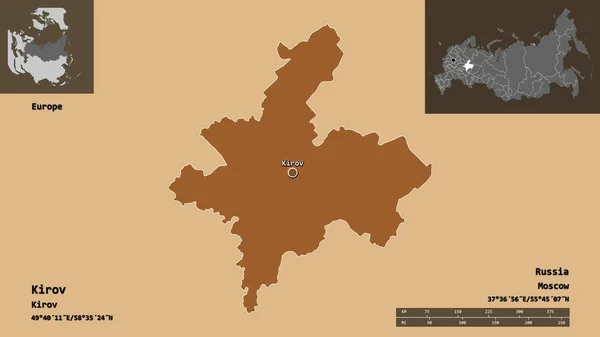 Form Kirov Regionen Ryssland Och Dess Huvudstad Avståndsskala Förhandsvisningar Och — Stockfoto