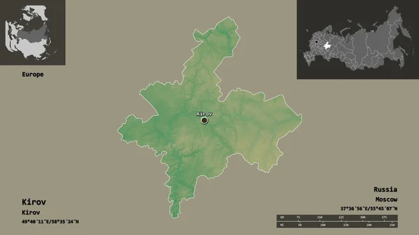 キロフの形状 ロシアの地域 およびその首都 距離スケール プレビューおよびラベル 地形図 3Dレンダリング — ストック写真