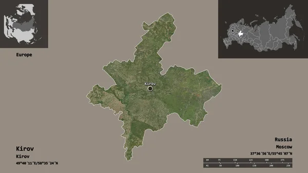 キロフの形状 ロシアの地域 およびその首都 距離スケール プレビューおよびラベル 衛星画像 3Dレンダリング — ストック写真
