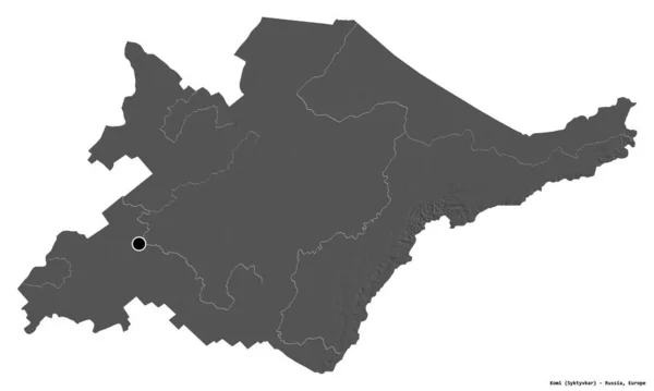 Form Komi Republiken Ryssland Med Dess Huvudstad Isolerad Vit Bakgrund — Stockfoto