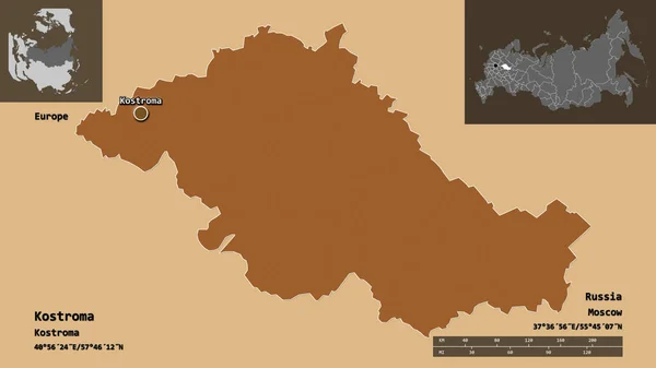 Bentuk Kostroma Wilayah Rusia Dan Ibukotanya Skala Jarak Pratinjau Dan — Stok Foto
