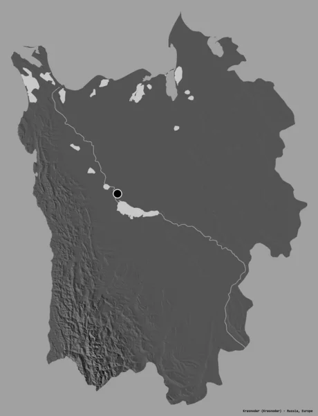 克拉斯诺达尔的形状 俄罗斯的领土 其首都孤立在一个坚实的色彩背景 Bilevel高程图 3D渲染 — 图库照片