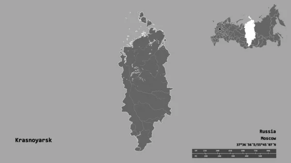 Forma Krasnoyarsk Território Rússia Com Sua Capital Isolada Fundo Sólido — Fotografia de Stock