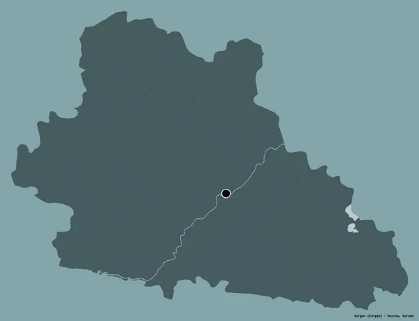俄罗斯库尔干地区的形状 其首都用纯色背景隔开 彩色高程图 3D渲染 — 图库照片