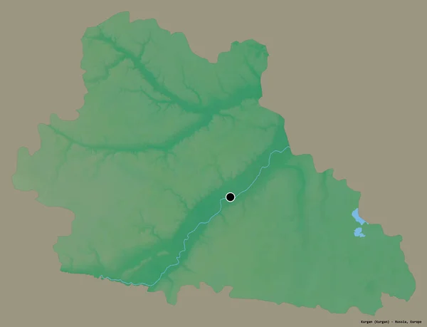 ロシアの地域であるクルガンの形は その首都はしっかりとした色の背景に隔離されています 地形図 3Dレンダリング — ストック写真