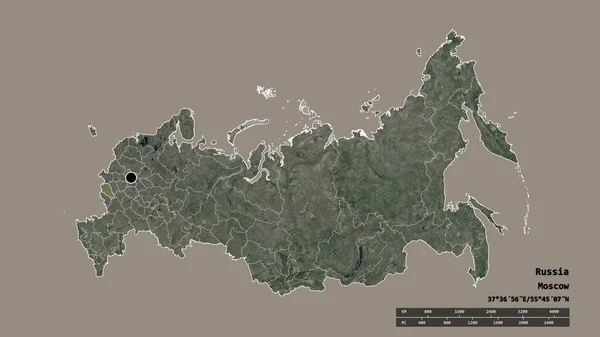 主要な地域部門と分離されたクルスク地域とロシアの荒廃した形 ラベル 衛星画像 3Dレンダリング — ストック写真