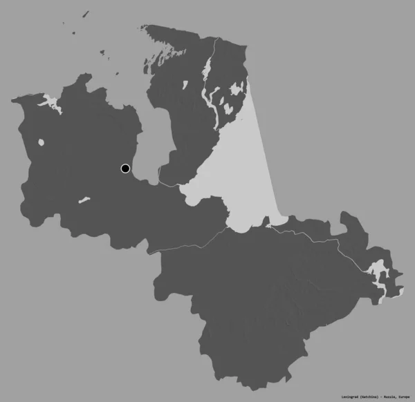 ロシアの領域であるレニングラードの形は その首都はしっかりとした色の背景に隔離されています 標高マップ 3Dレンダリング — ストック写真