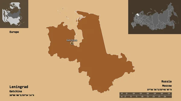 Formen Leningrad Regionen Ryssland Och Dess Huvudstad Avståndsskala Förhandsvisningar Och — Stockfoto