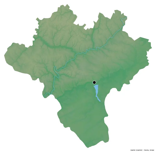 Shape Lipetsk Region Russia Its Capital Isolated White Background Topographic — Stock Photo, Image