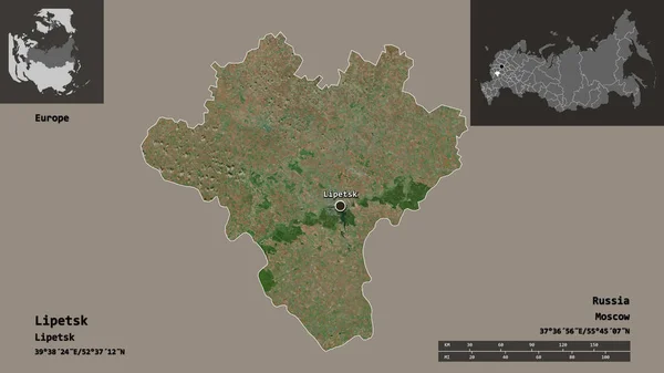 リペツクの形状 ロシアの地域 およびその首都 距離スケール プレビューおよびラベル 衛星画像 3Dレンダリング — ストック写真